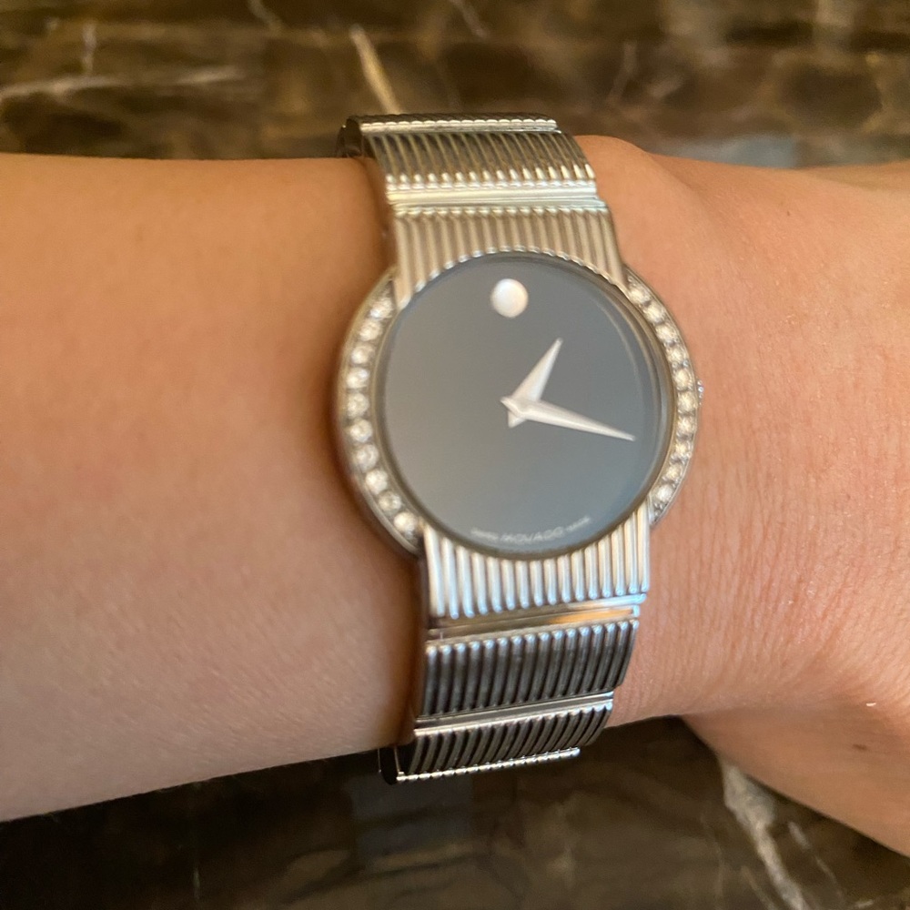 Ladies Movado Stainless Steel Watch With Diamonds